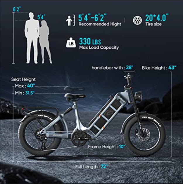 eAhora Juliet 60Ah 1000W Electric Bike for Adults Long Range Electric Bike 20