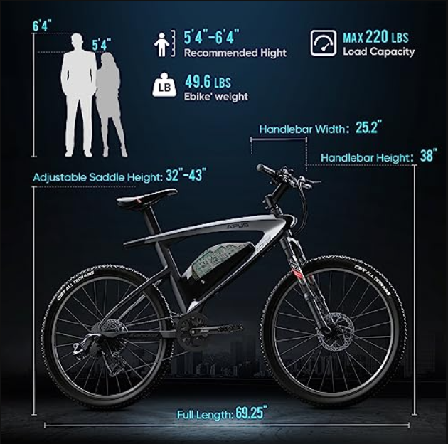 eAhora APUS Peak 1000W Electric Bike 20Ah Carbon Fiber Bikes 26 Inch Electric Mountain Bike