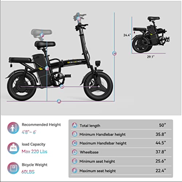 Electric Bike, Foldable Electric Bicycles for Women, Teens, Men,