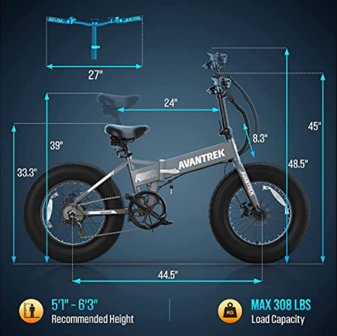 AVANTREK Cybertrack 200 Electric Bike Foldable 20"x4" Fat Tire Electric Bicycle