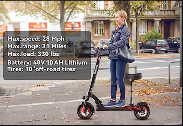 Electric Scooter for Adults, Electric Scooter with Seat, 10" Pneumatic Tires