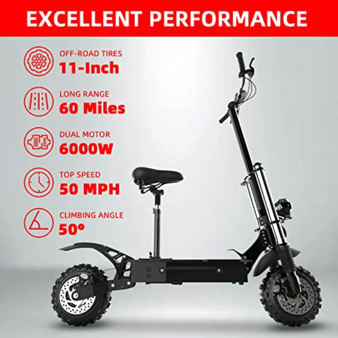 AJOOSOS X60 Electric Scooter, 60V 6000W Dual Motor